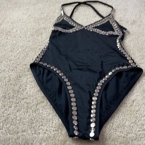 OMO Norma Kamali iconic black studded swimsuit